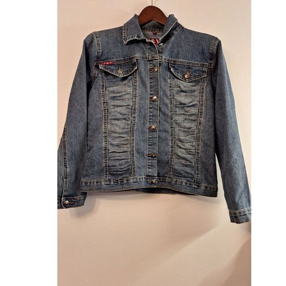 Women's Vtg Y2K Denim Jacket Sz L Casual Streetwear Boho Chic Western READ - Picture 1 of 6